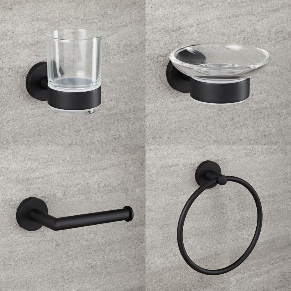 Milano Nero Black Modern 4 Piece Bathroom Accessory Set