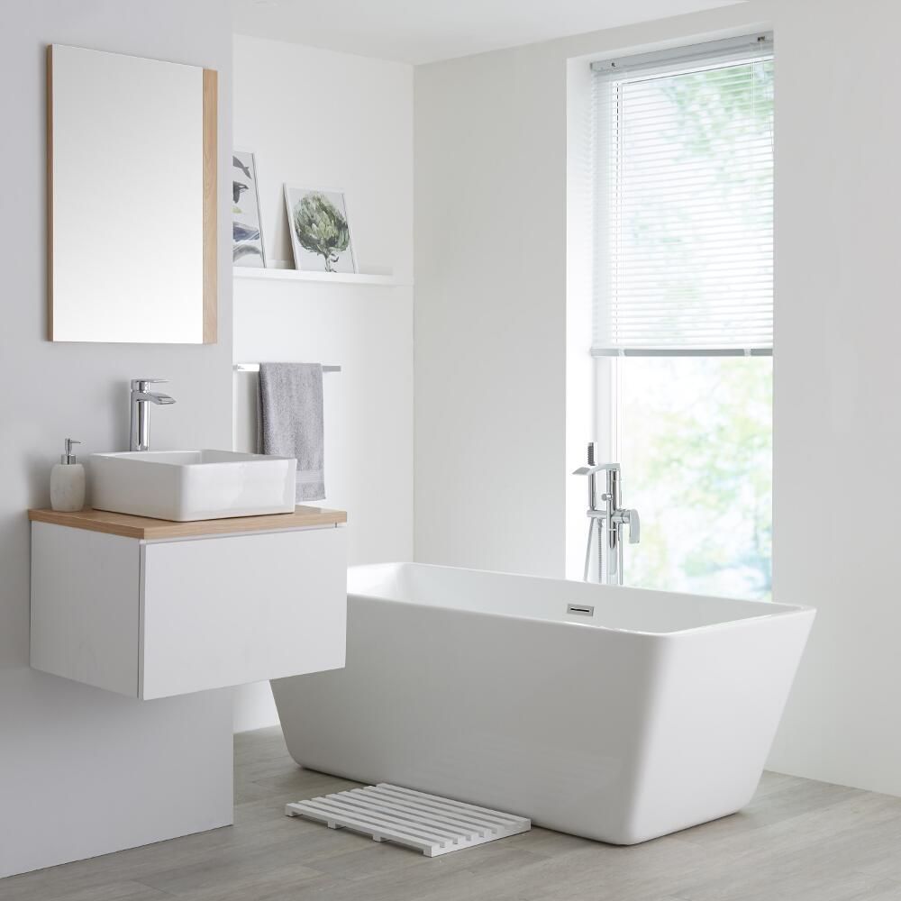 Milano Oxley White And Golden Oak 600mm Wall Hung Vanity Unit