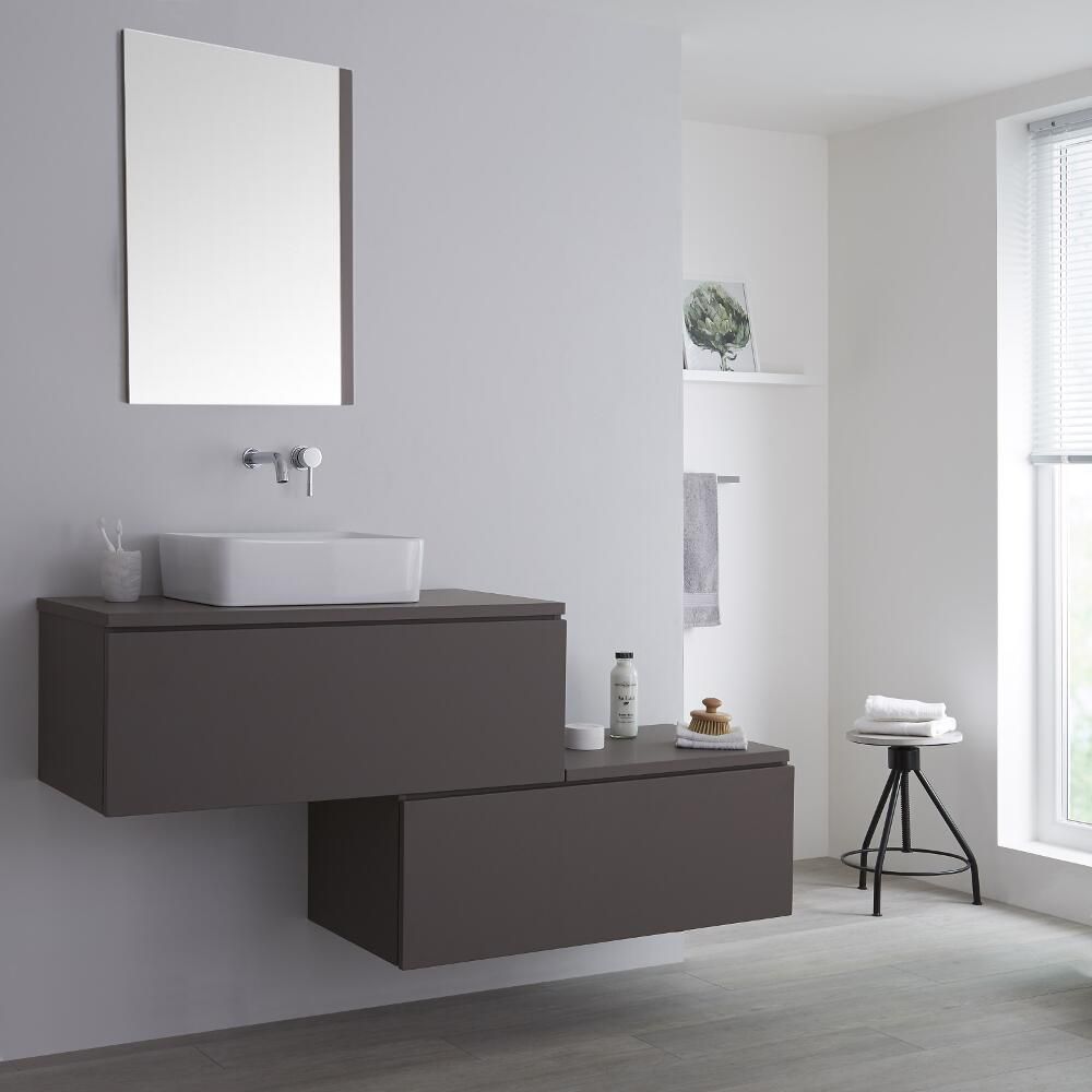 Milano Oxley Grey 1600mm Wall Hung Stepped Vanity Unit With