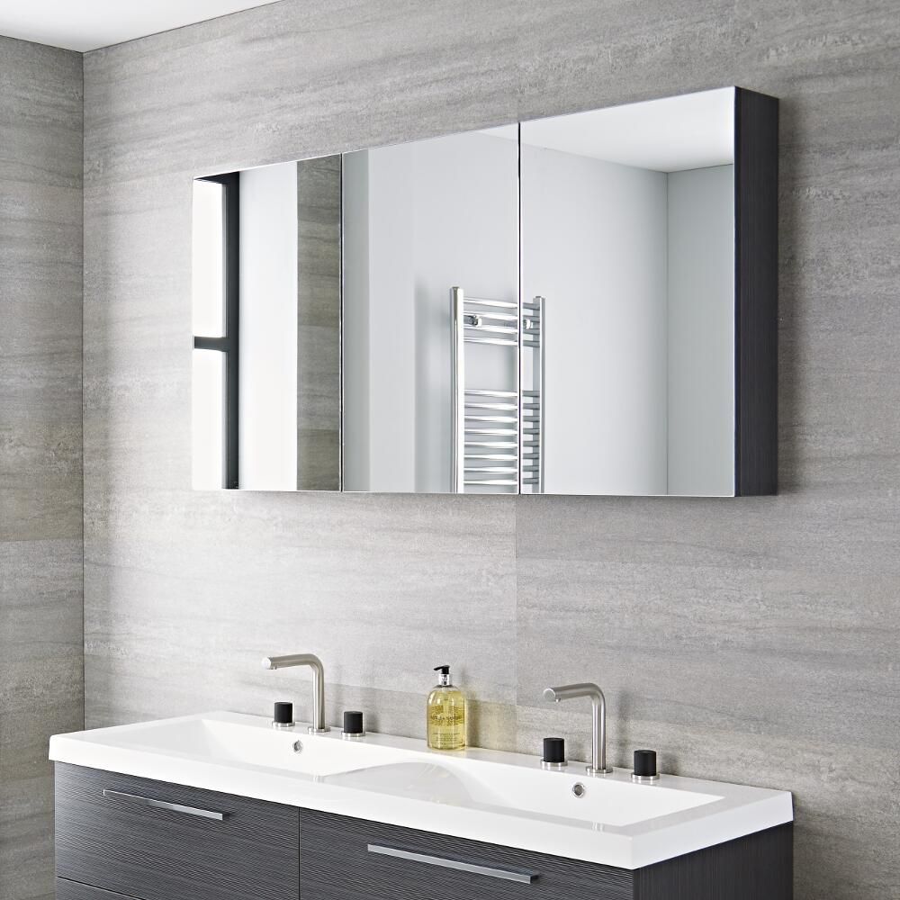 Milano Linley Grey Modern 3 Door Mirrored Cabinet 1350mm X 700mm