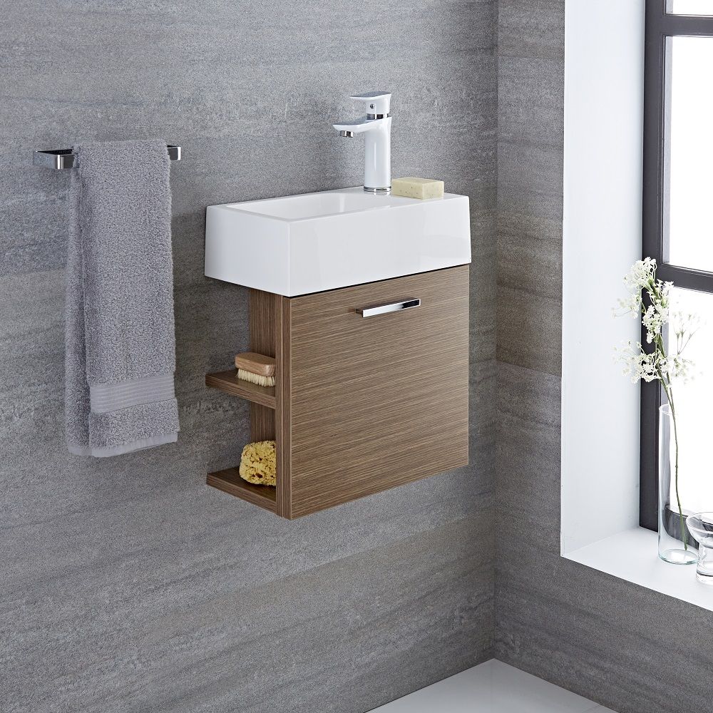 Milano Linley Oak 400mm Cloakroom Wall Hung Vanity Unit With Basin
