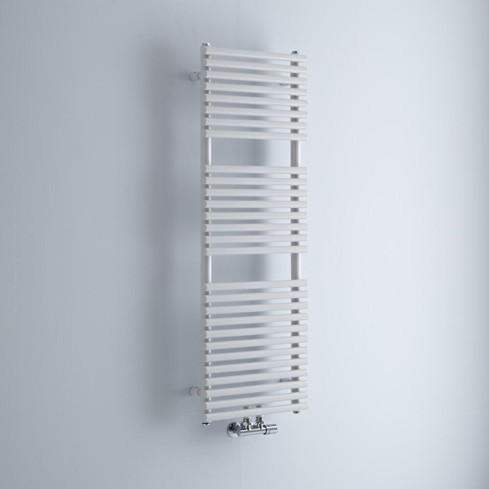 Milano Via - White Central Connection Bar on Bar Heated Towel Rail - 1200mm x 400mm