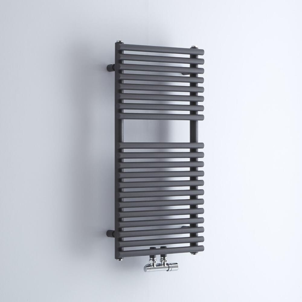 Milano Via - Anthracite Central Connection Bar on Bar Heated Towel Rail - 835mm x 400mm