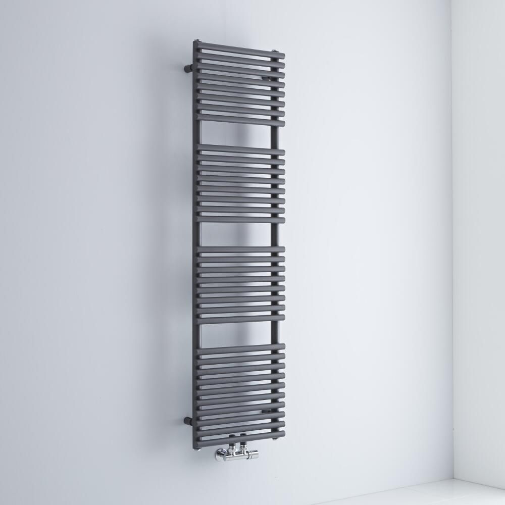Milano Via - Anthracite Central Connection Bar on Bar Heated Towel Rail - 1520mm x 400mm