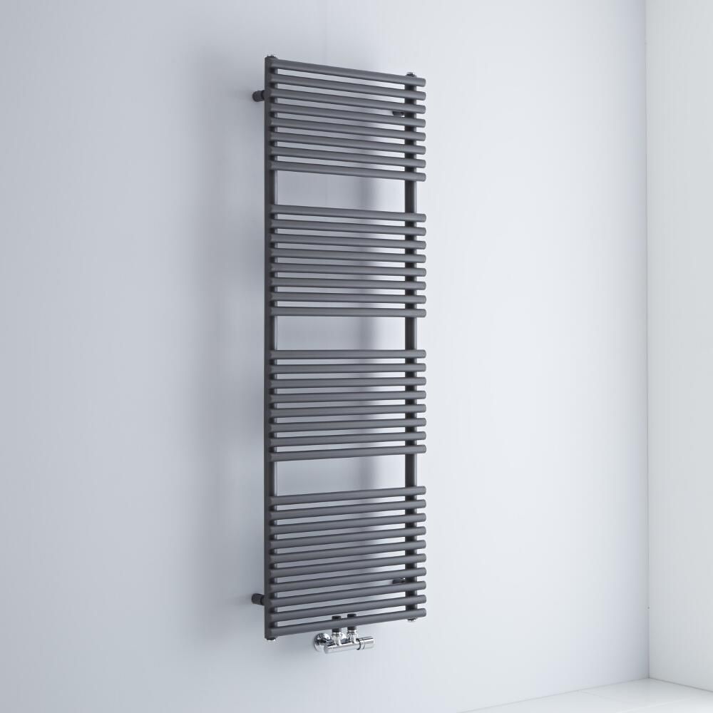 Milano Via - Anthracite Central Connection Bar on Bar Heated Towel Rail - 1520mm x 500mm