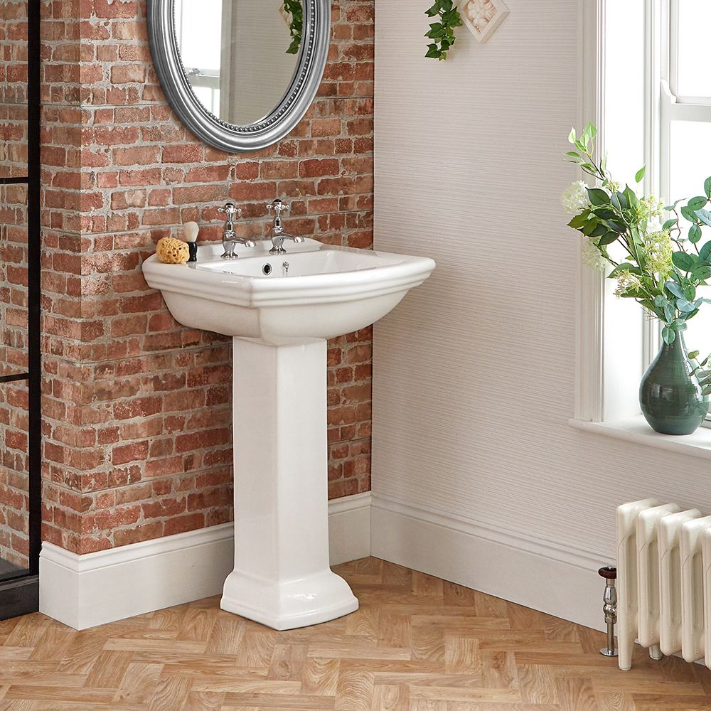 Milano Sandringham - Traditional 2 Tap-Hole Basin with Full Pedestal - 605mm