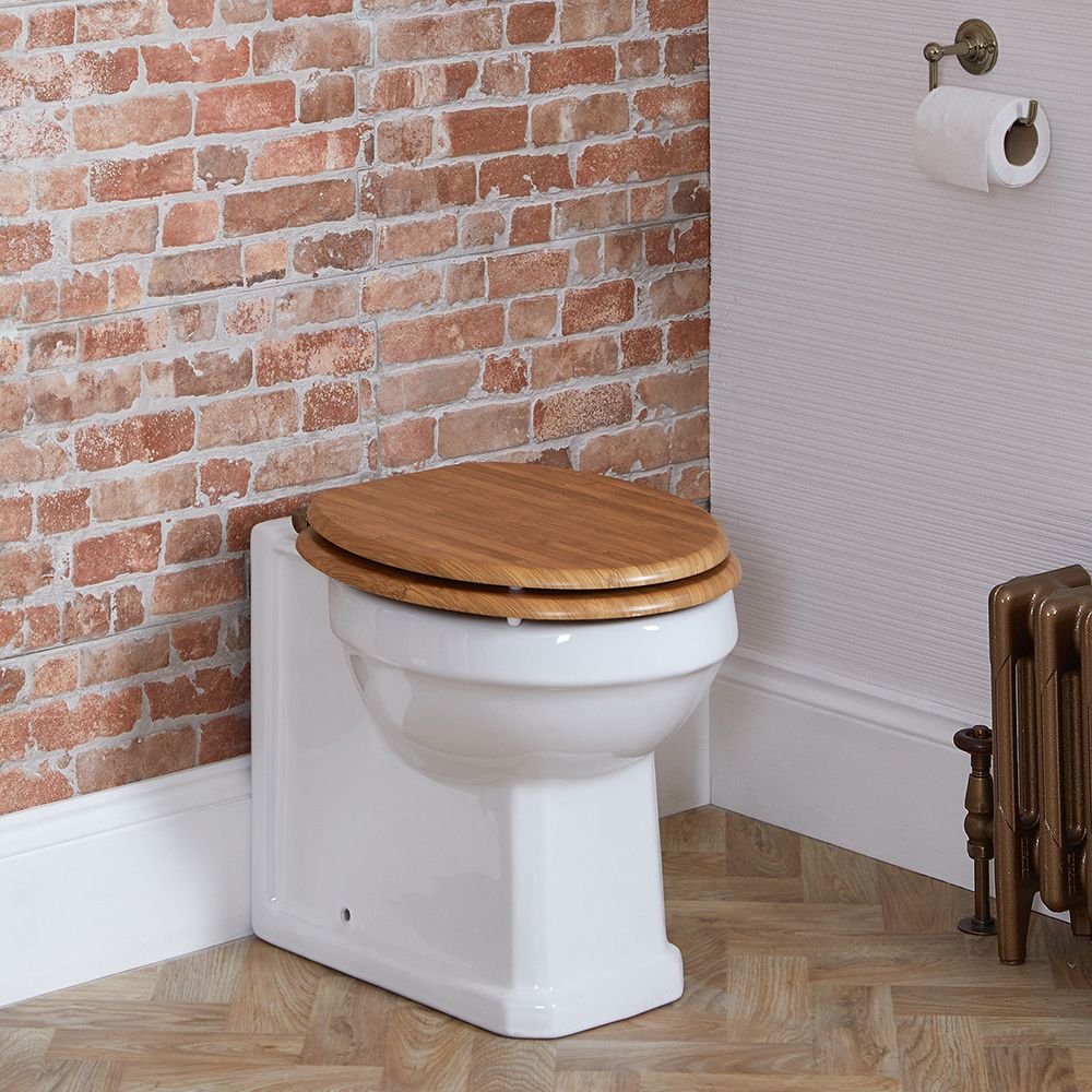 Milano Richmond - Traditional Comfort Height Back to Wall Toilet and Oak Seat - Brushed Gold