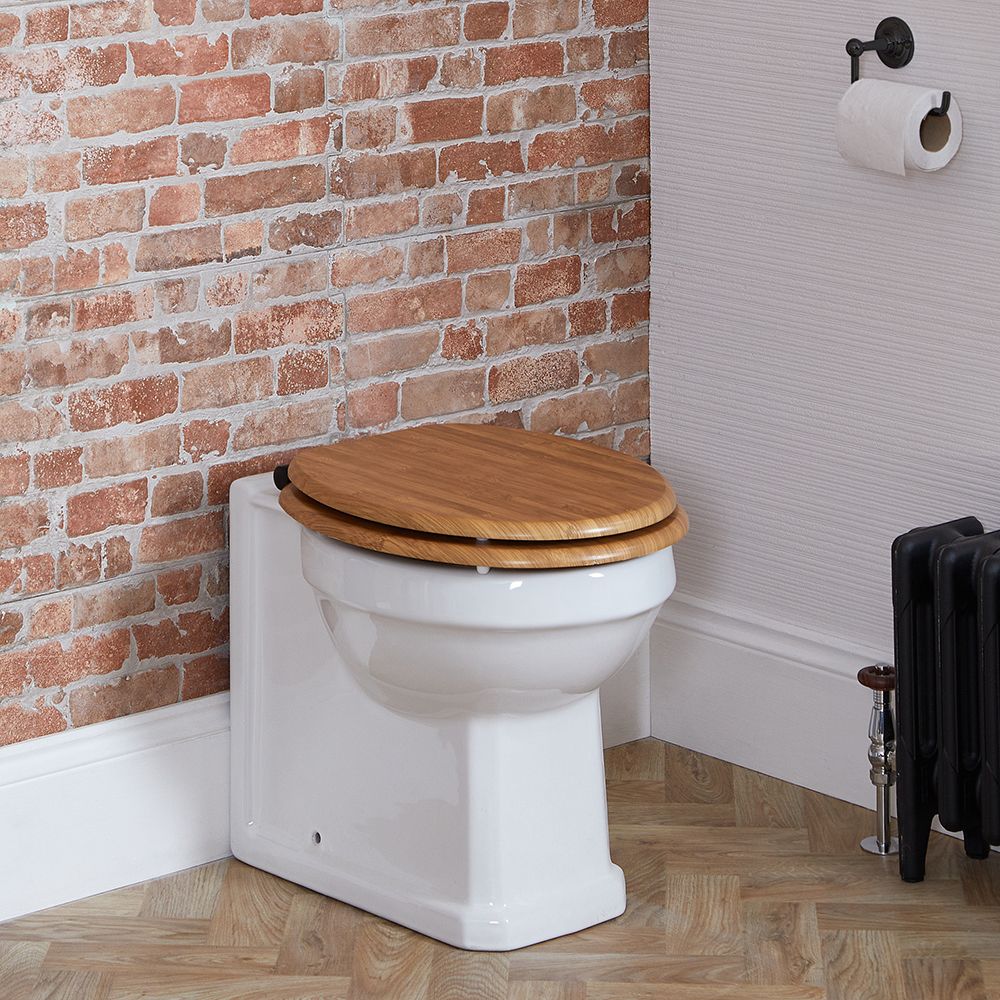 Milano Richmond - Traditional Comfort Height Back to Wall Toilet and Oak Seat - Black