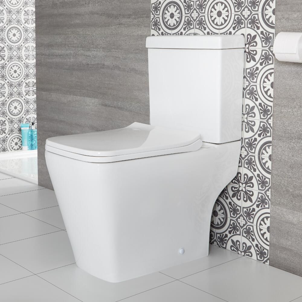 Milano Longton - Modern Close Coupled Toilet with Soft Close Seat and Chrome Flush Button