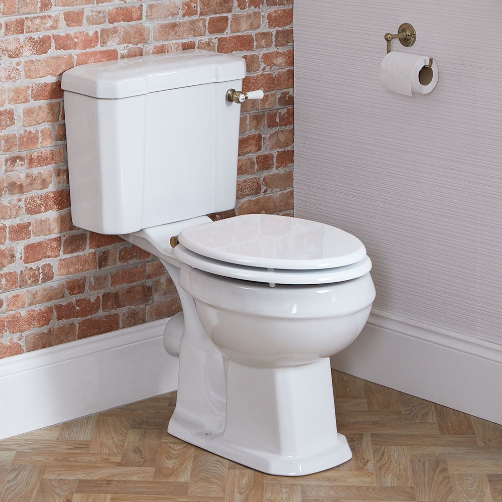 Milano Richmond - Traditional Comfort Height Close Coupled Toilet with Cistern and White Seat - Brushed Gold