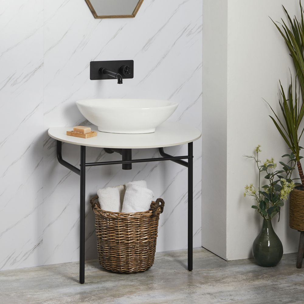 Milano Santo - Black Washstand with White Countertop and 520mm Oval Basin