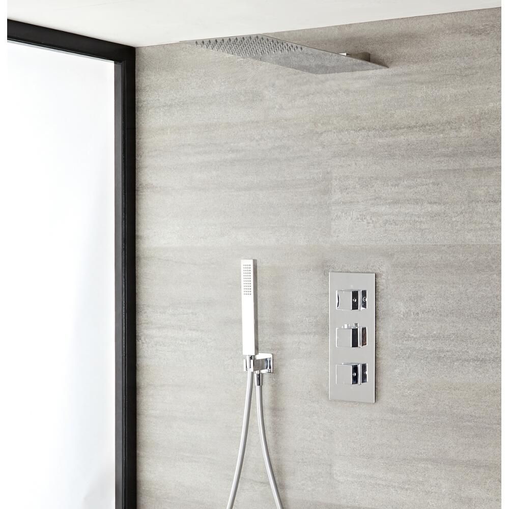 Milano Arvo - Chrome Thermostatic Shower with Slim Shower Head and Hand Shower (2 Outlet)
