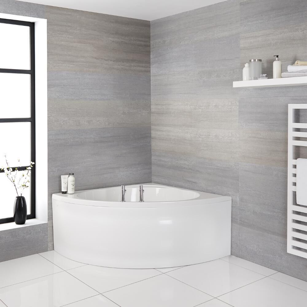 Milano Newby - White Modern Reversible Corner Bath with Panel - 1350mm x 1350mm