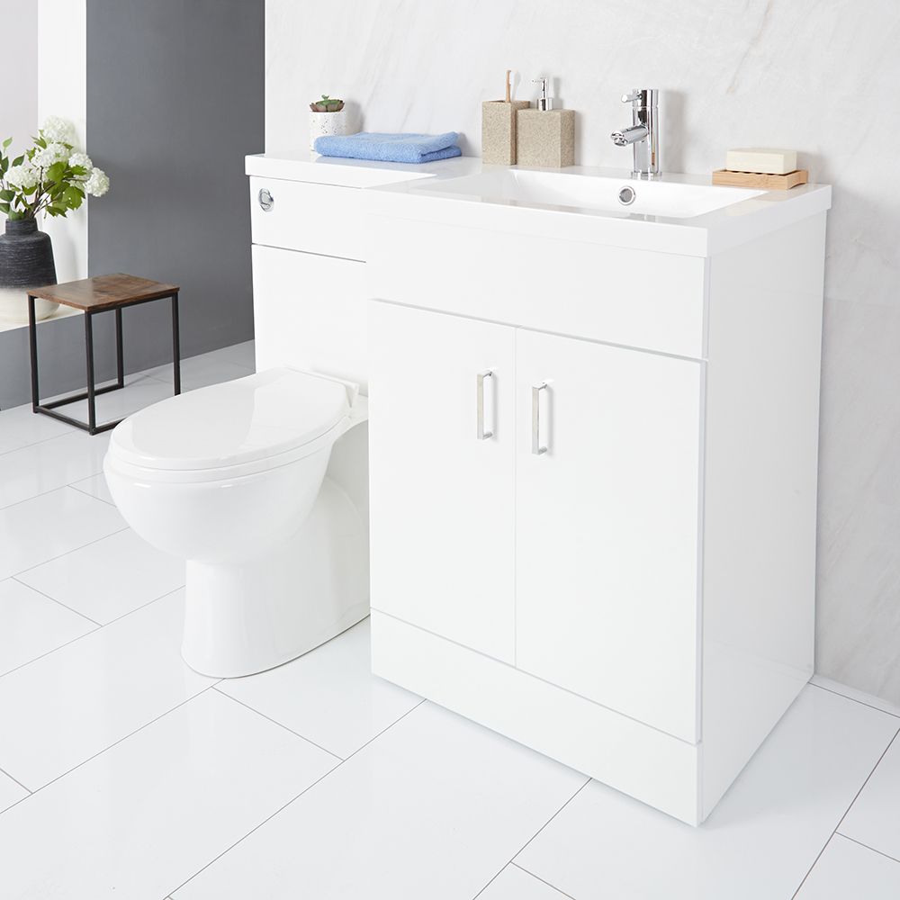 Milano Lurus - White 1105mm Modern Right-Hand Vanity and WC Combination Unit with Toilet
