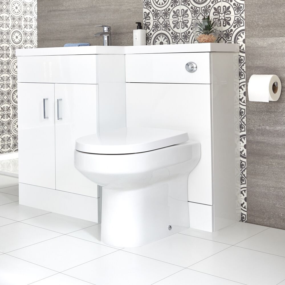 Milano Lurus - White 1105mm Modern Left-Hand Vanity and WC Combination Unit with Ballam Toilet