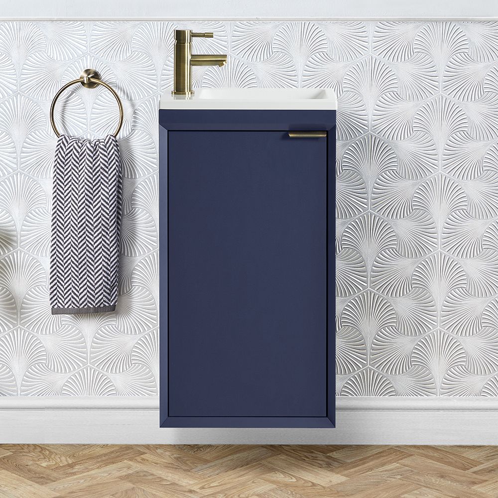 Milano Edge - Navy Blue 400mm Wall Hung Modern Cloakroom Vanity Unit with Basin - Choice of Handles