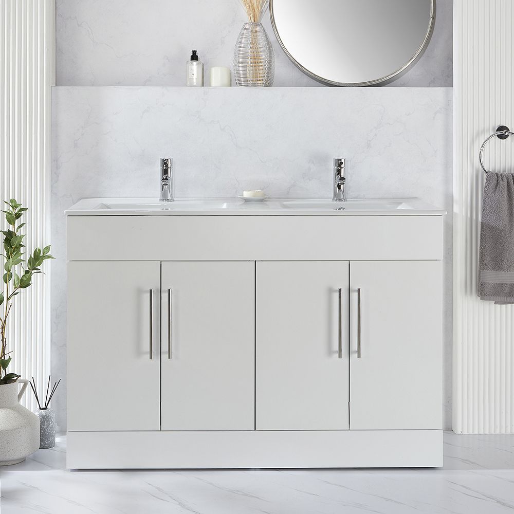 Milano Lurus - White 1200mm Freestanding Vanity Unit and Double Basin - Choice of Handles