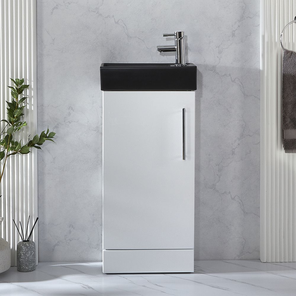 Milano Lurus - White 400mm Compact Freestanding Cloakroom Vanity Unit and Black Basin - Choice of Handles