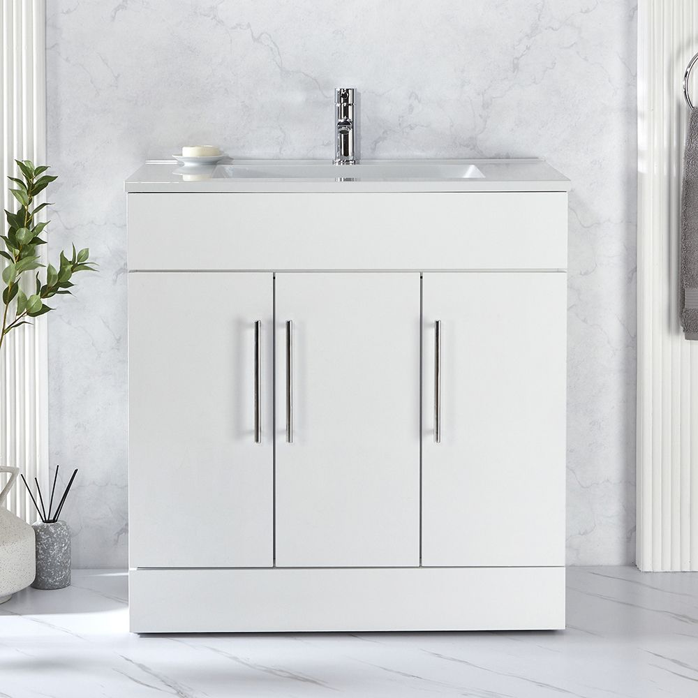 Milano Lurus - White 800mm Freestanding Vanity Unit and Basin - Choice of Handles