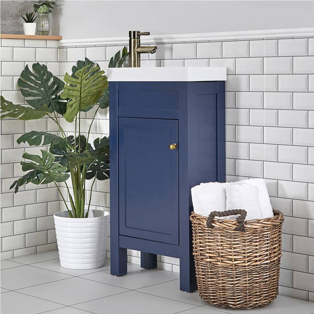 Milano Aston - Navy 400mm Traditional Cloakroom Vanity Unit with Basin - Choice of Handle Finish