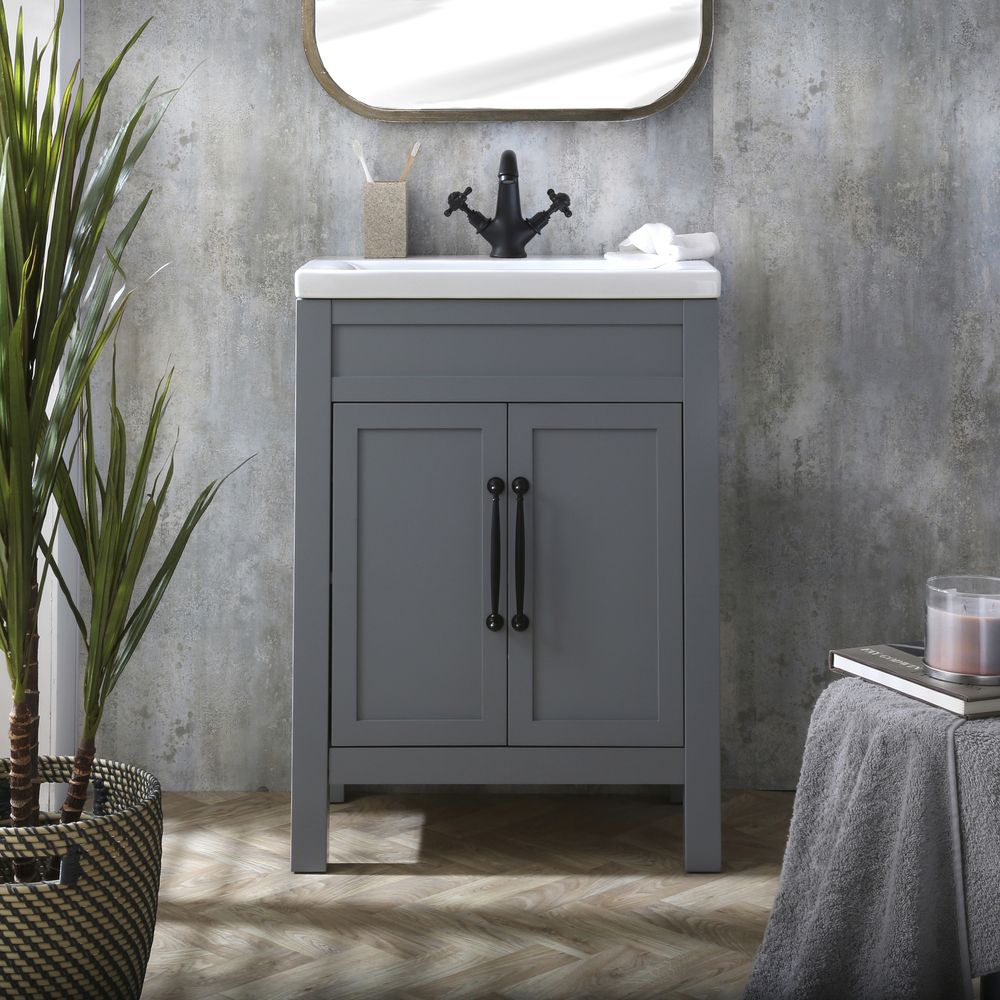 Milano Aston - Light Grey 600mm Traditional Vanity Unit with Basin - Choice of Handles