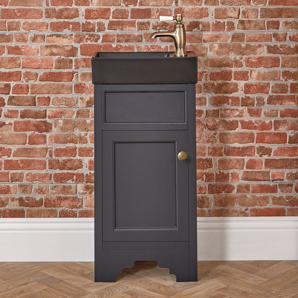 Milano Thornton - Black Grey 400mm Traditional Cloakroom Vanity Unit with Black Basin - Choice of Handles