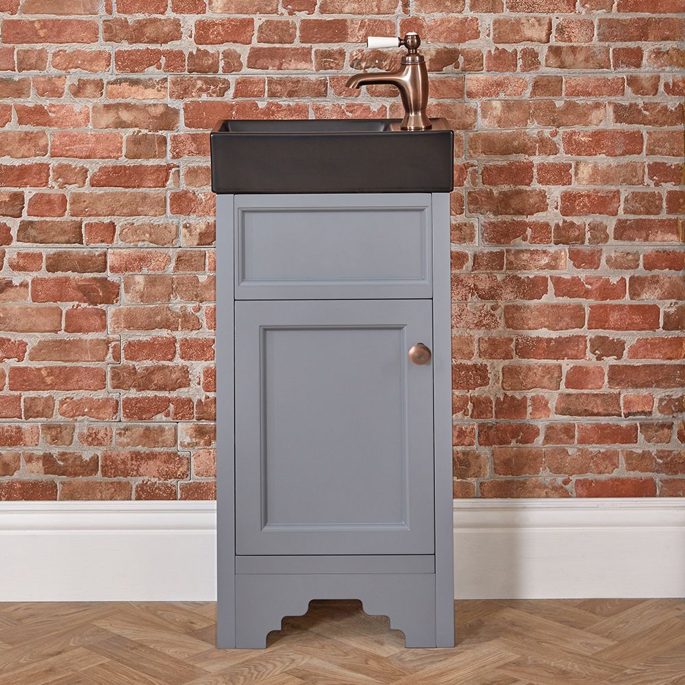 Milano Thornton - Light Grey 400mm Traditional Cloakroom Vanity Unit with Black Basin - Choice of Handles