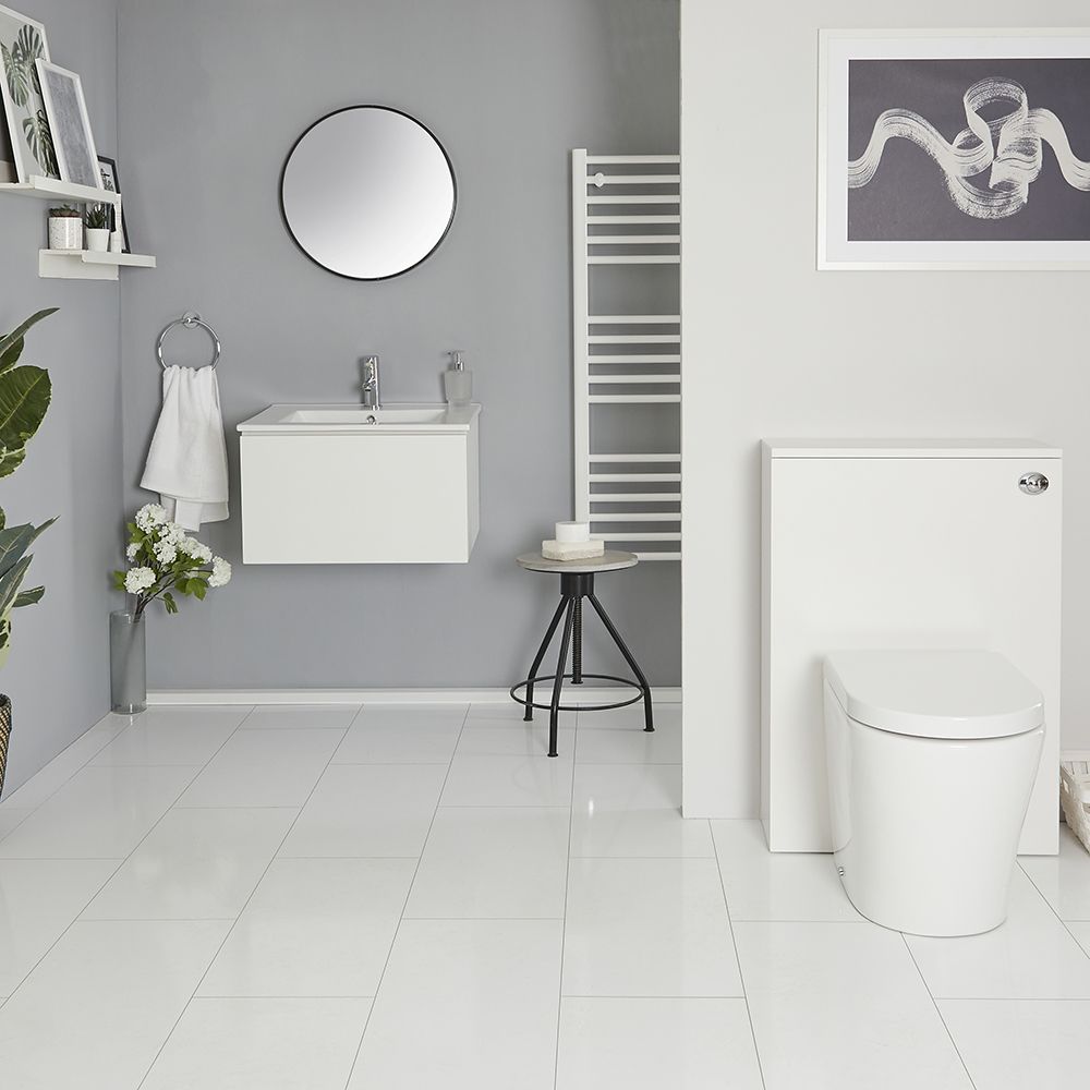 Milano Oxley - White Wall Hung 600mm Vanity Unit with Basin, WC Unit and Back to Wall Pan