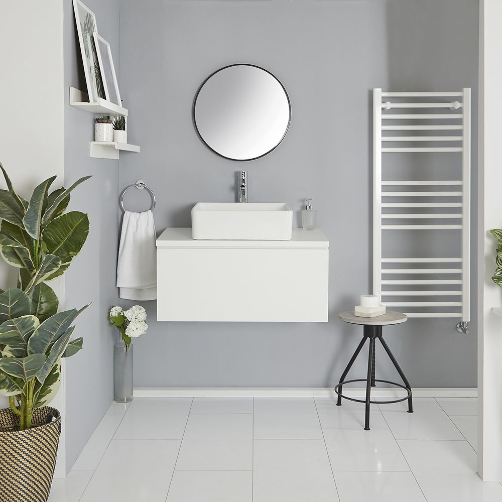 Milano Oxley - White 800mm Wall Hung Vanity Unit with Countertop Basin