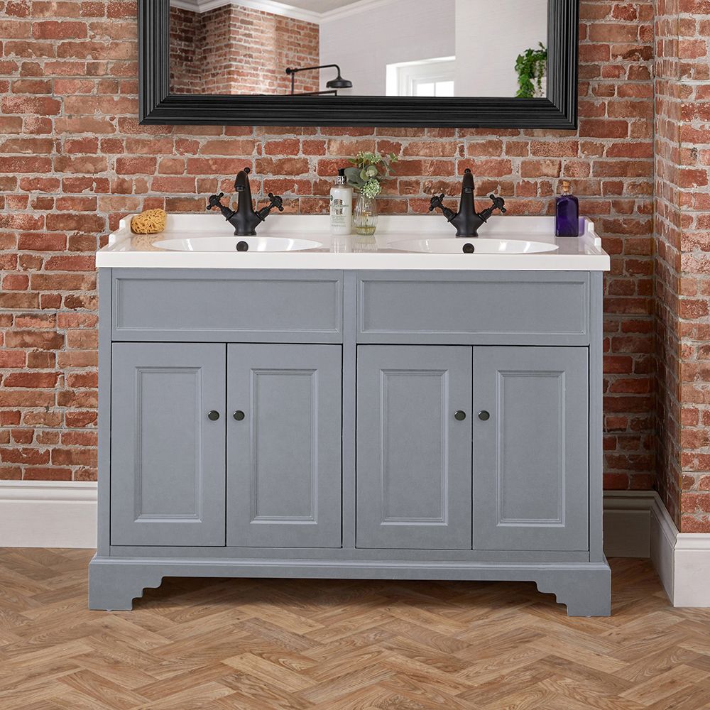 Milano Thornton - Light Grey 1200mm Traditional Vanity Unit with Double Basin - Choice of Handles