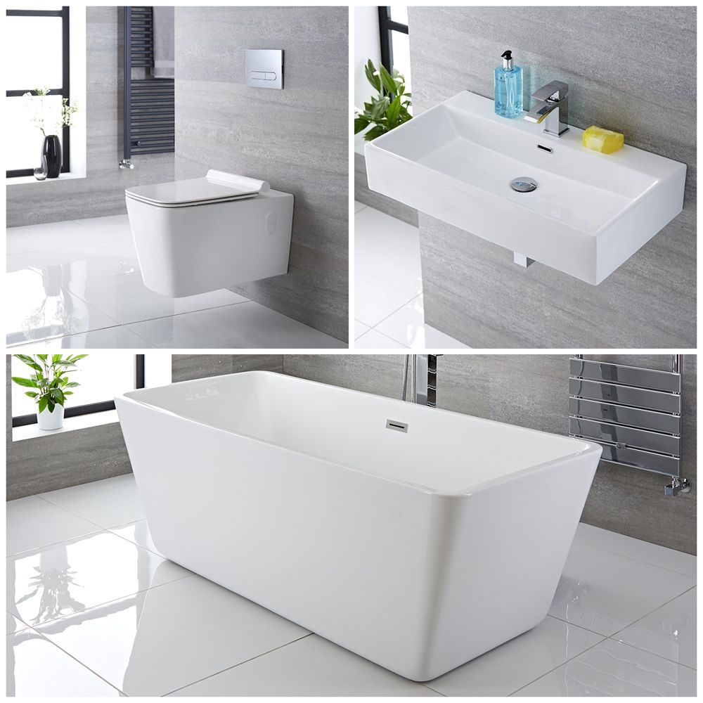 Milano Elswick - Complete Modern Bathroom Suite with Freestanding Bath and Taps