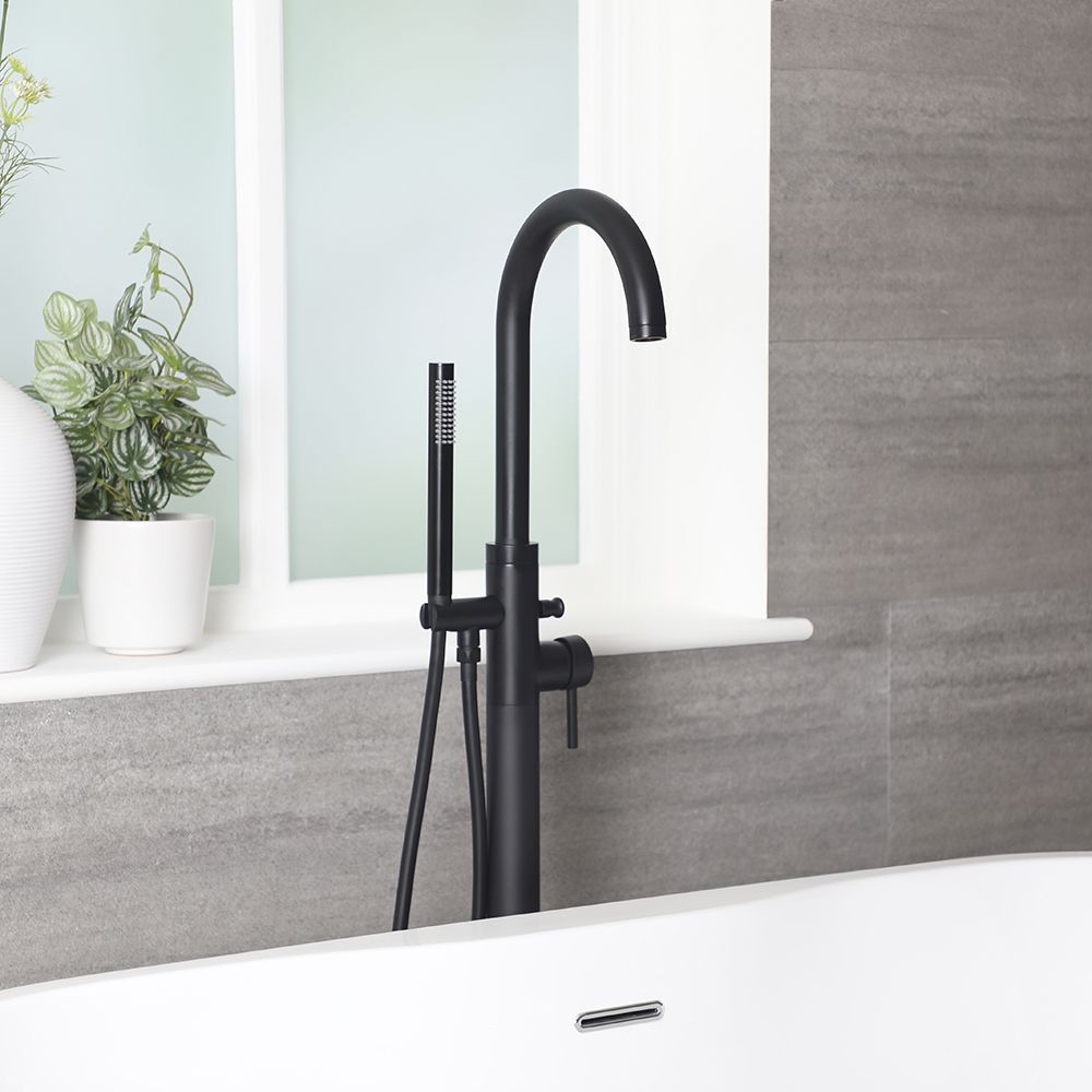 Milano - Modern Round Freestanding Bath Shower Mixer Tap with Hand Shower - Choice of Finish