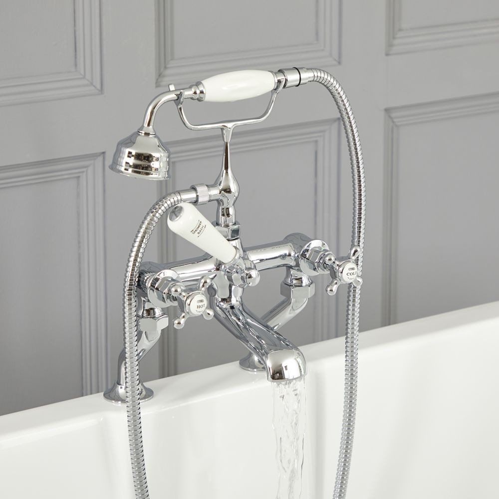 Milano Elizabeth - Traditional Crosshead Bath Shower Mixer Tap - Chrome and White