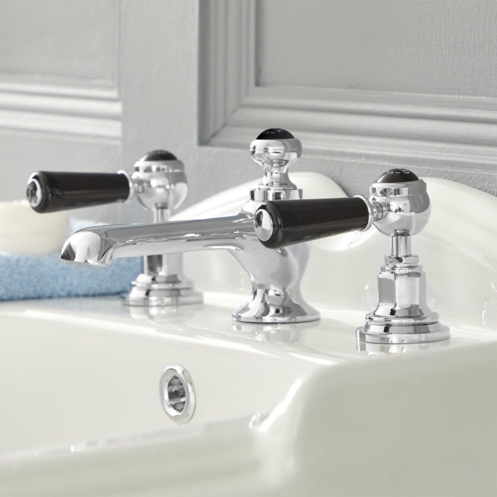 Milano Elizabeth - Traditional 3 Tap-Hole Lever Basin Mixer Tap - Chrome and Black