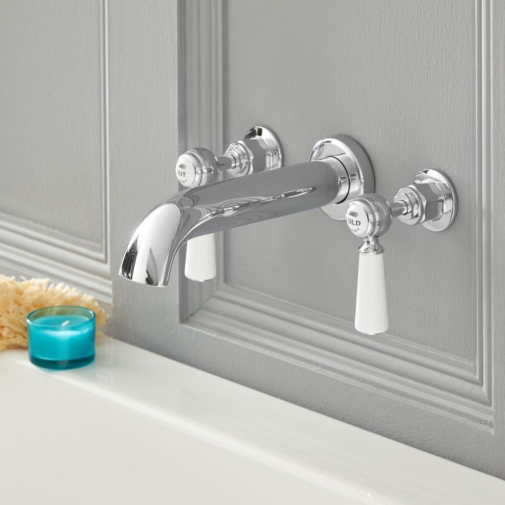 Milano Elizabeth - Traditional Wall Mounted 3 Mixer Tap-Hole Lever Head Bath Filler Mixer Tap - Choice of Finish