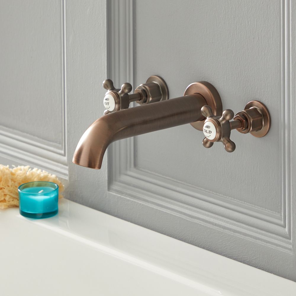 Milano Elizabeth - Traditional Wall Mounted 3 Tap-Hole Crosshead Bath Filler Tap - Oil Rubbed Bronze