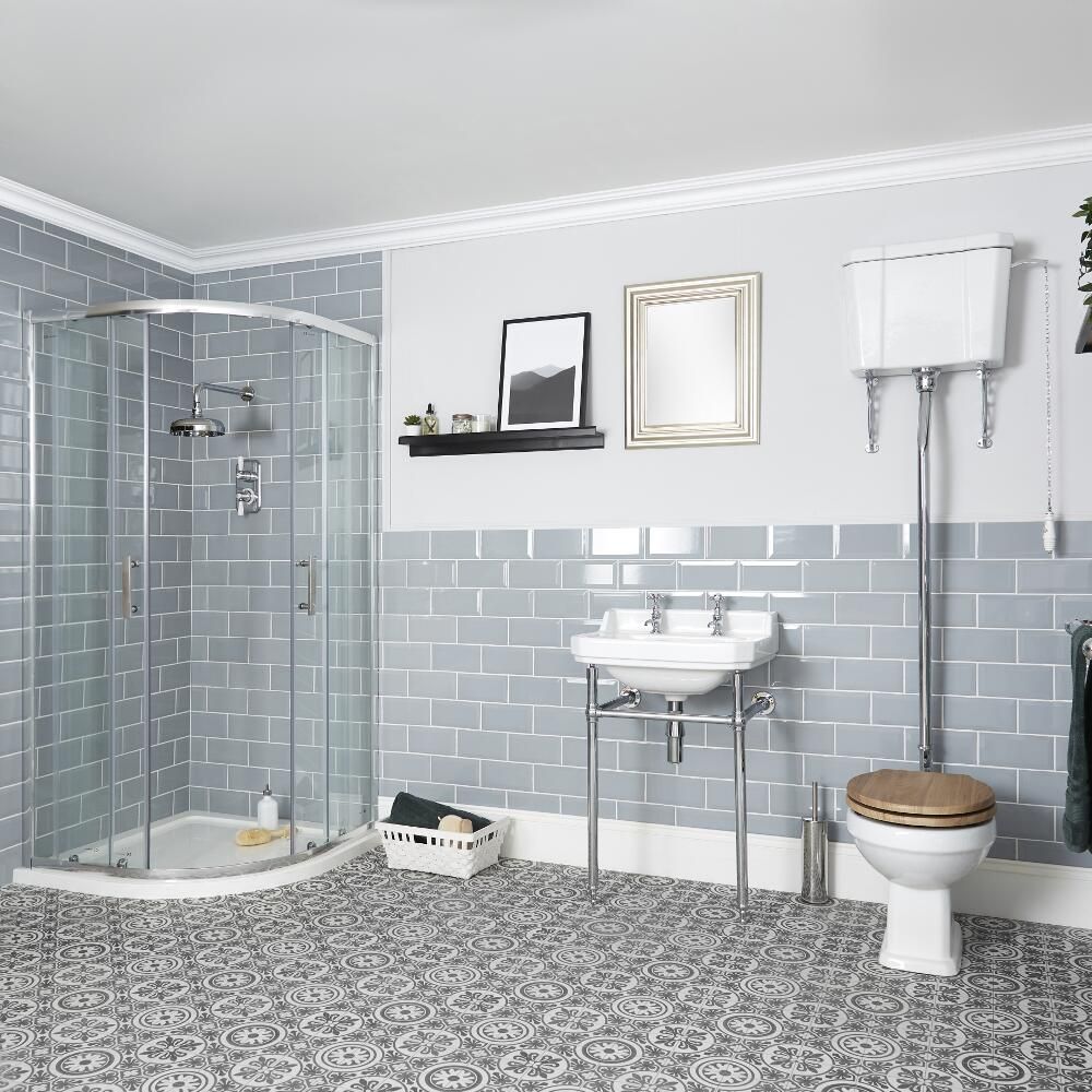 Milano Richmond - Shower Suite with Quadrant Enclosure, High Level Toilet and Washstand Basin