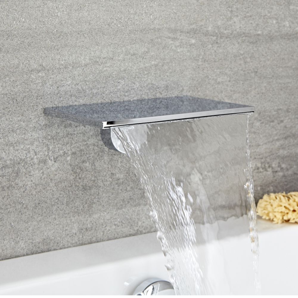 Milano Blade - Modern Wall Mounted Waterfall Bath Filler Spout - Chrome