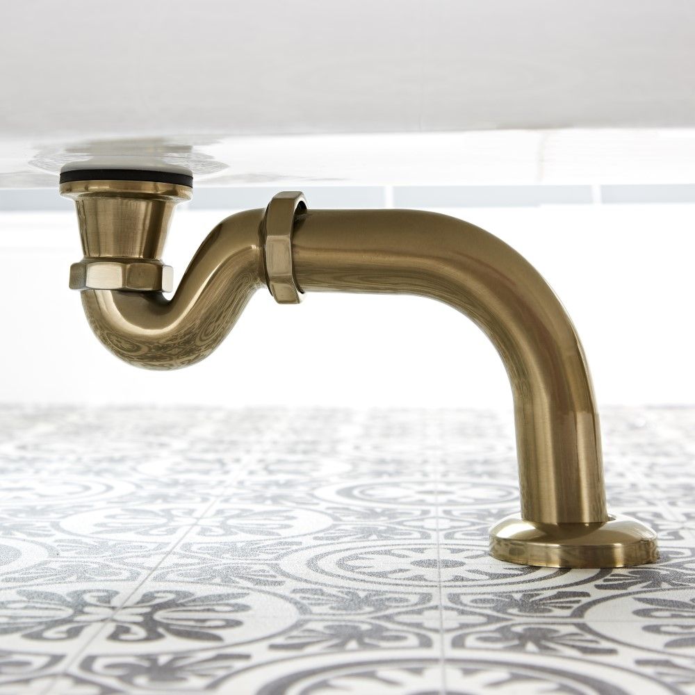 Milano Auro - Traditional Shallow Seal Bath Trap and Outlet Pipe - Brushed Gold