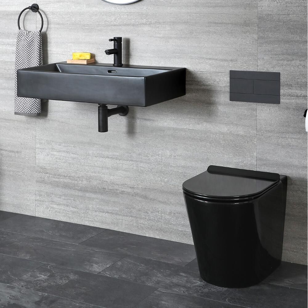 Milano Nero - Modern Back to Wall Toilet and Wall Hung Basin Set - Black