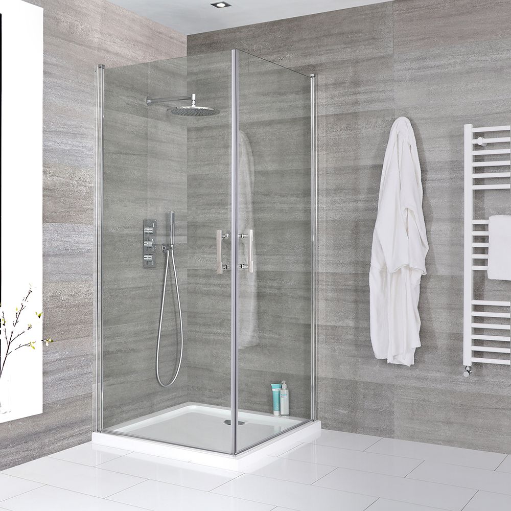 Milano Portland - Chrome Hinged Double Door Corner Shower Enclosure with Tray - Choice of Size