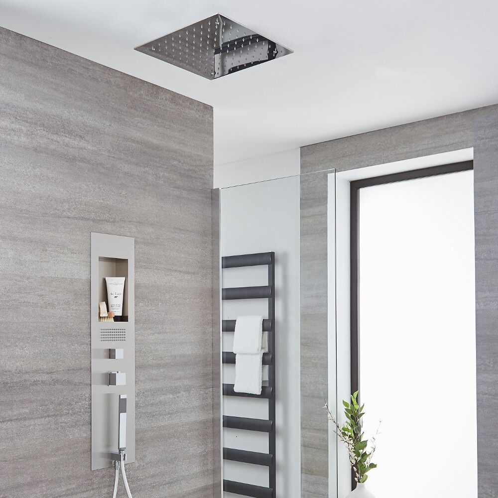 Milano Lisse - Concealed Brushed Shower Panel with 400mm Square Recessed Ceiling Head