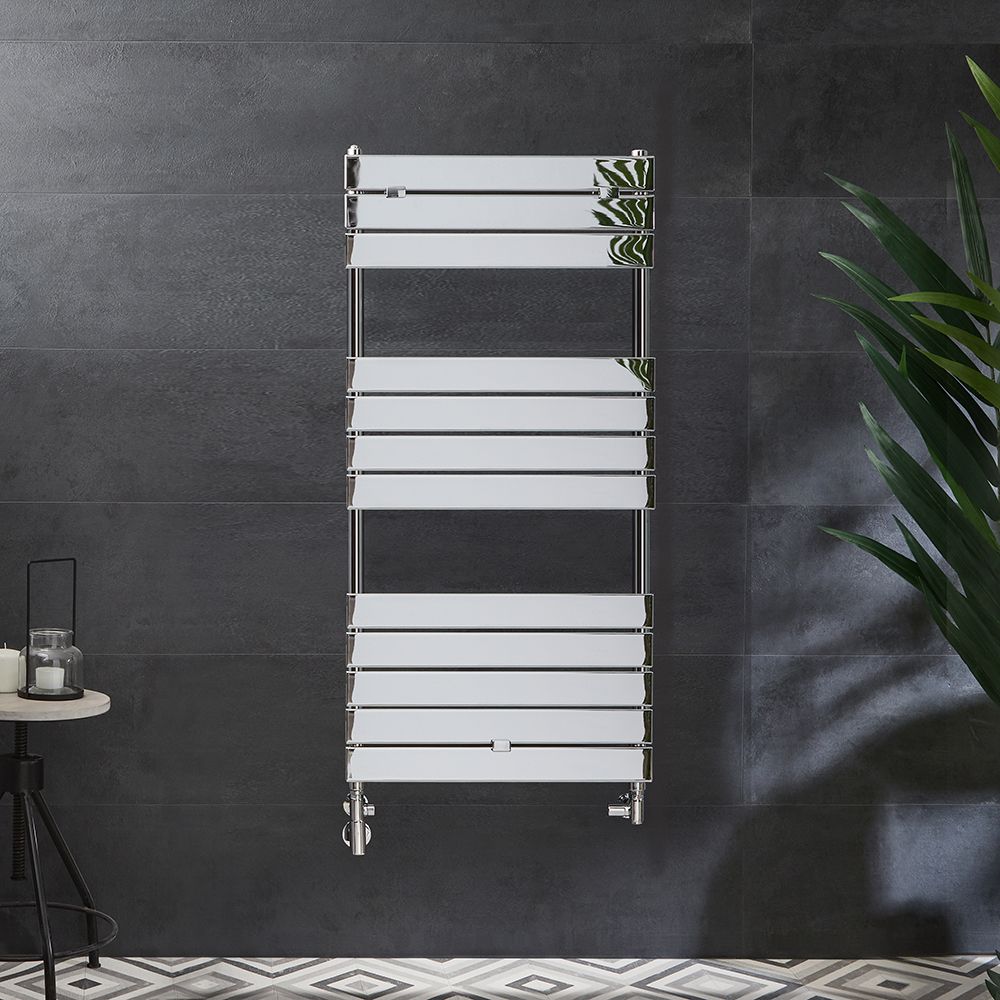 Milano Lustro Dual Fuel - Designer Chrome Flat Panel Heated Towel Rail - Choice of Size and Cable Cover
