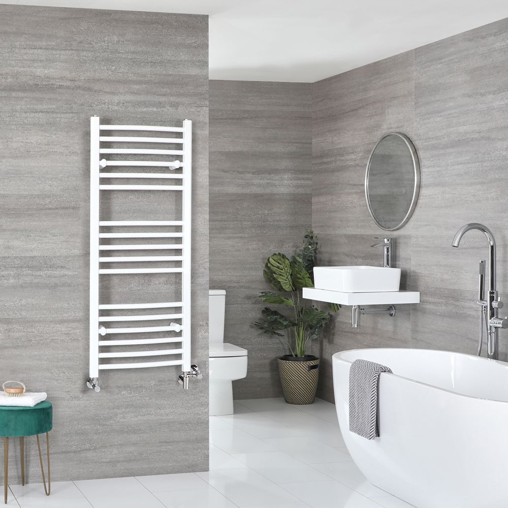 Milano Ive Dual Fuel - White Curved Heated Towel Rail - 1200mm x 500mm