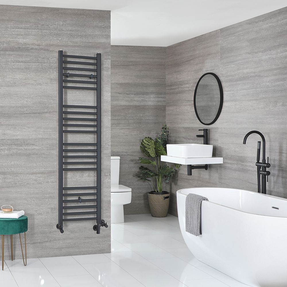 Milano Artle Dual Fuel - Anthracite Straight Heated Towel Rail - 1600mm x 400mm