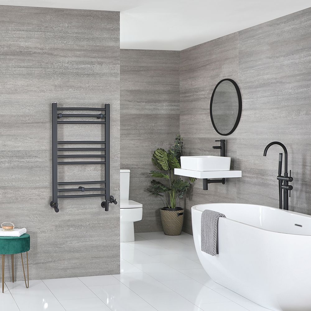 Milano Artle Dual Fuel - Anthracite Straight Heated Towel Rail - 800mm x 500mm