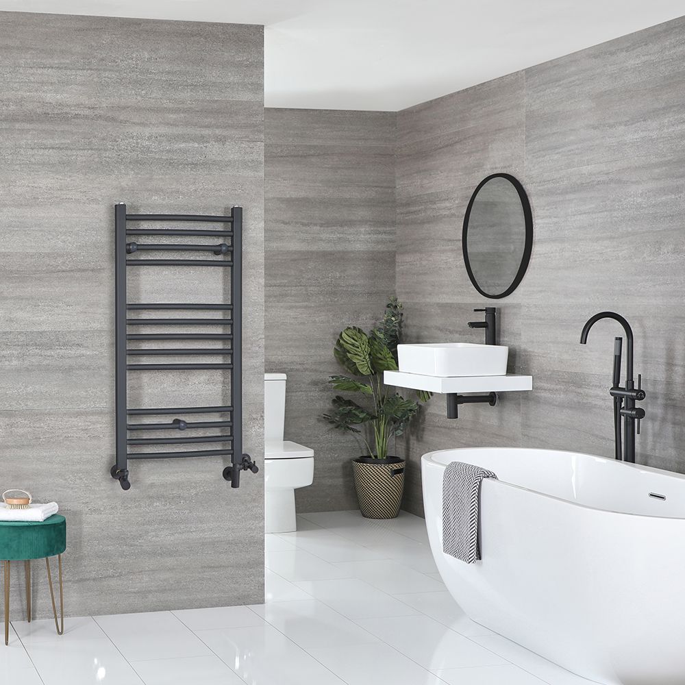 Milano Artle Dual Fuel - Anthracite Straight Heated Towel Rail - 1000mm x 500mm