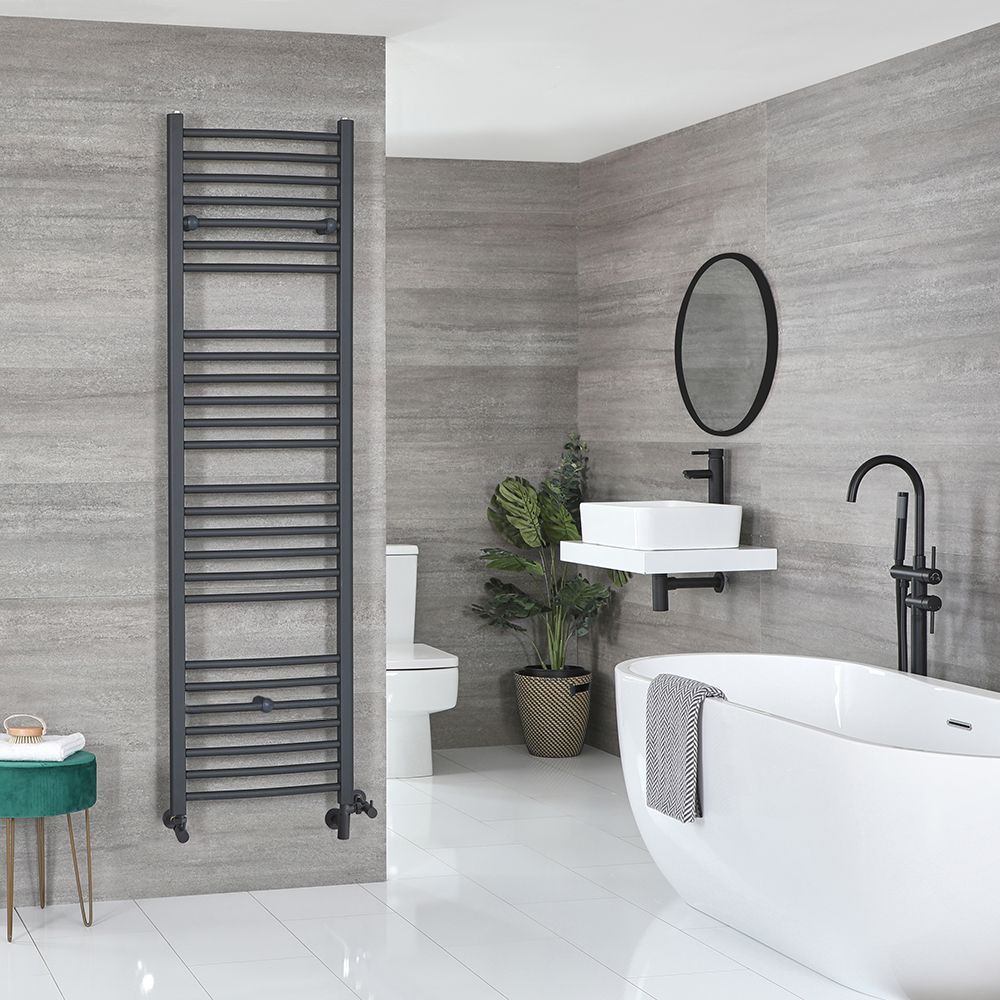 Milano Artle Dual Fuel - Anthracite Straight Heated Towel Rail - 1800mm x 500mm