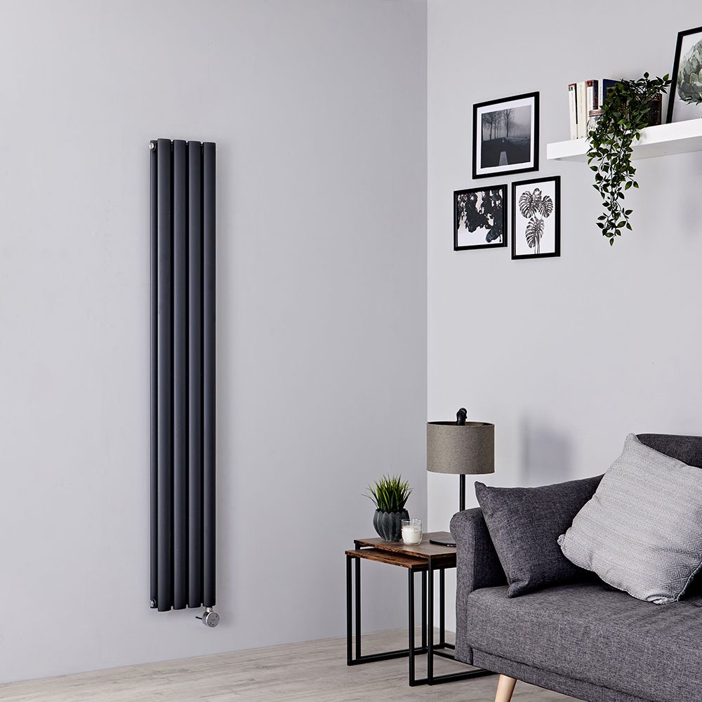Milano Aruba Slim Electric - Anthracite Vertical Designer Radiator - 1600mm x 236mm (Double Panel) - with Bluetooth Thermostat