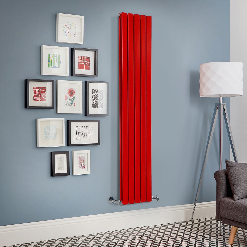 Milano Alpha - Siamese Red Vertical Flat Panel Designer Radiator - 1780mm Tall (Double Panel) - Choice Of Width